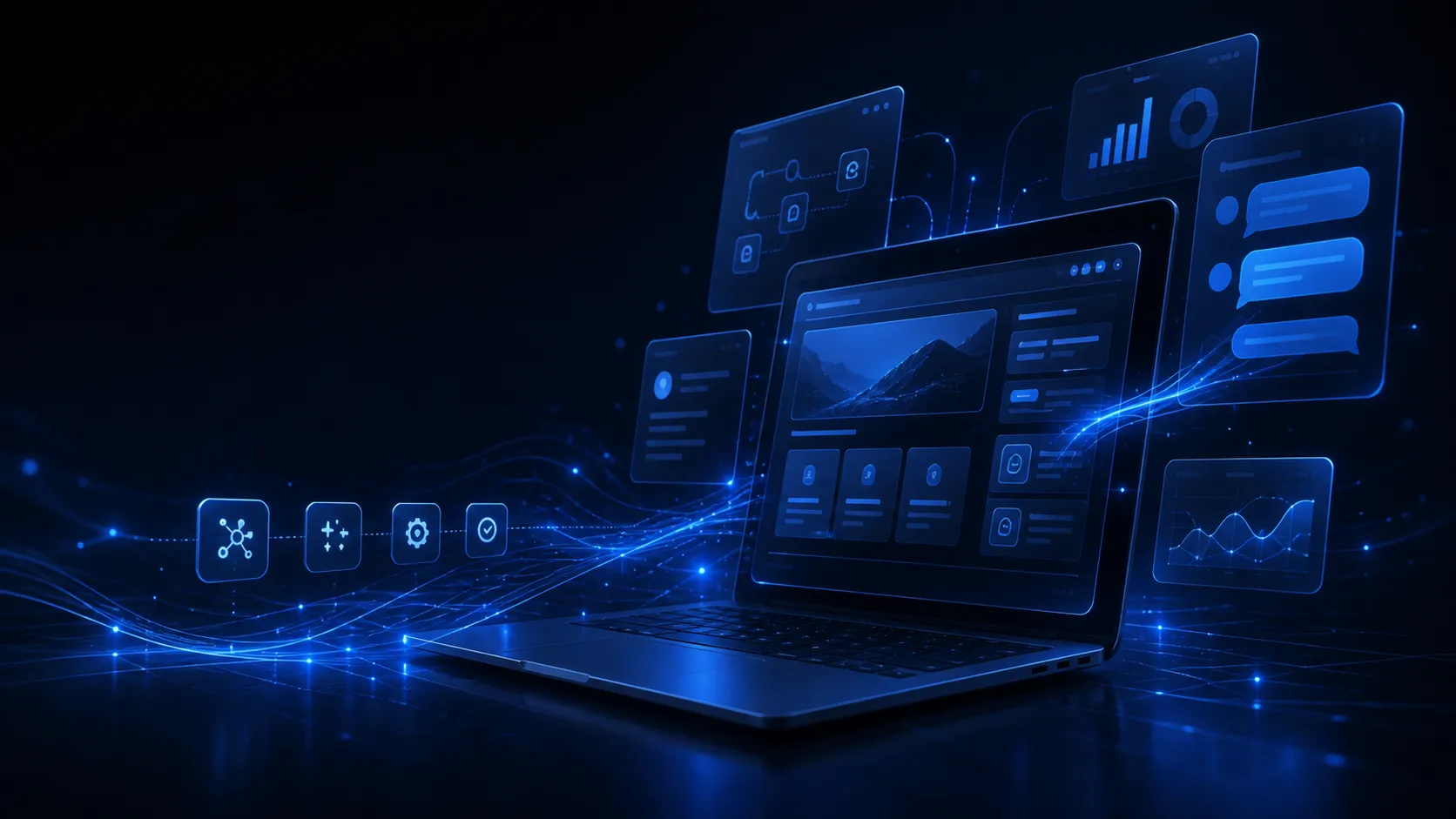 SiteMind AI Labs futuristic illustration of artificial intelligence and web assistant