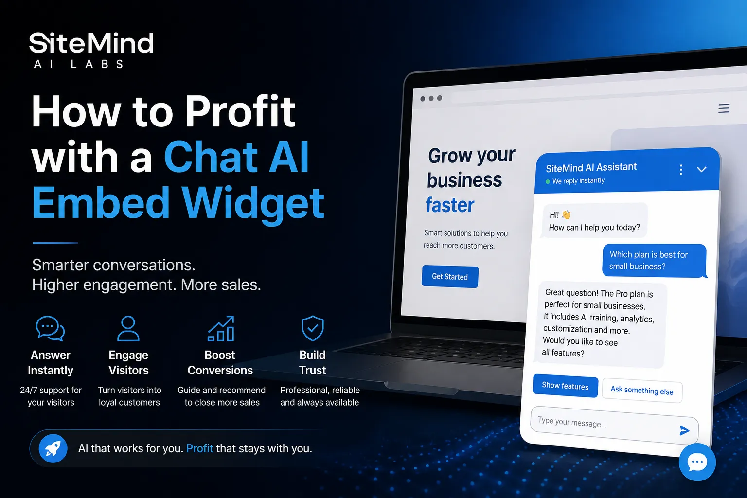 SiteMind AI chat widget za poslovne web stranice